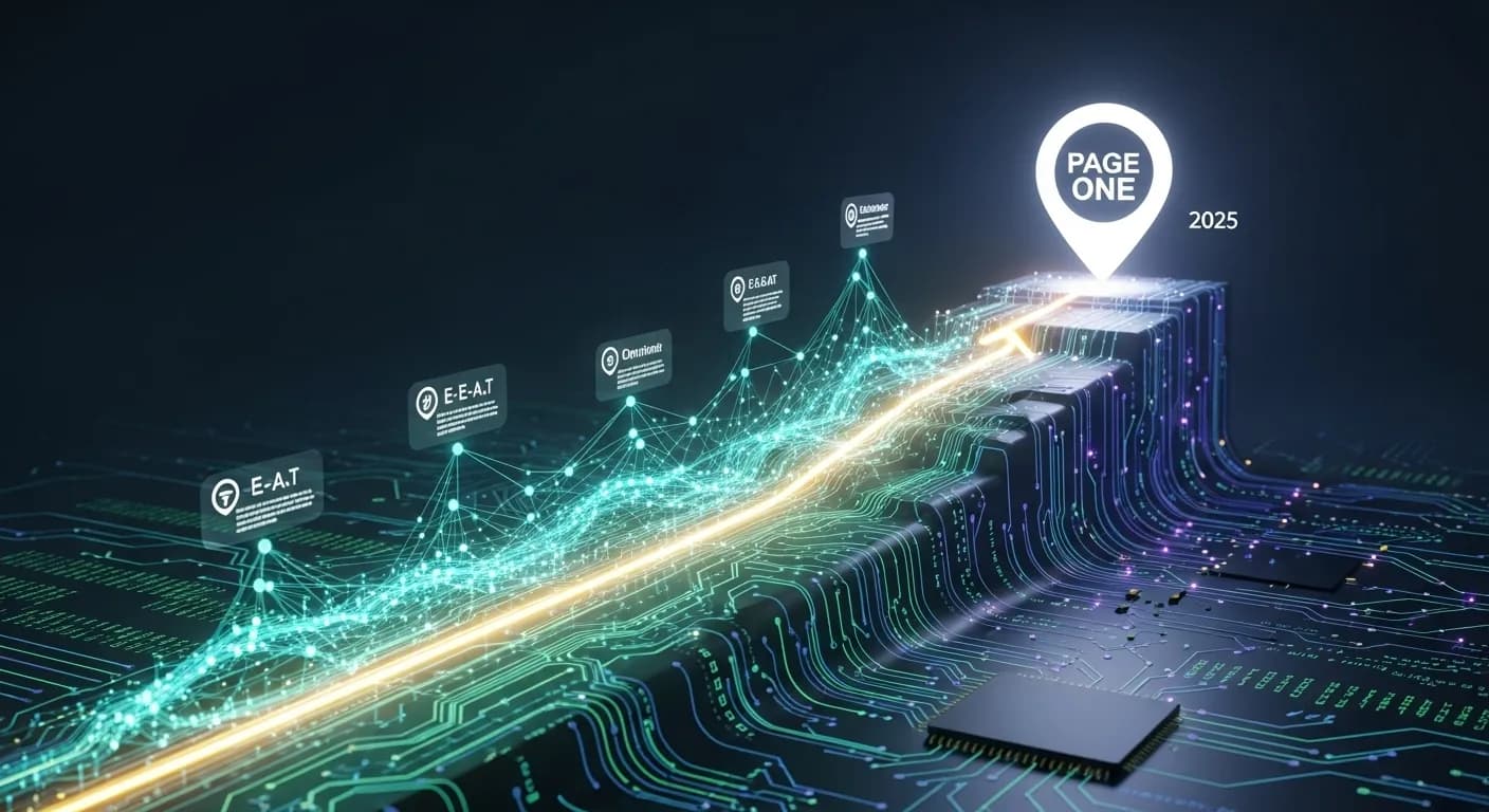 Blog banner for Achieving Page One Rank in 2025